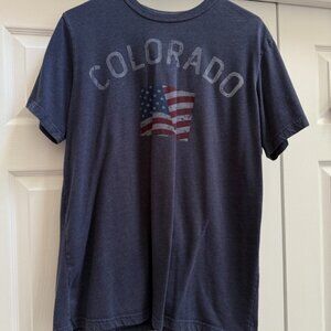 Men's Navy Colorado American Flag Short Sleeve Shirt Size Large